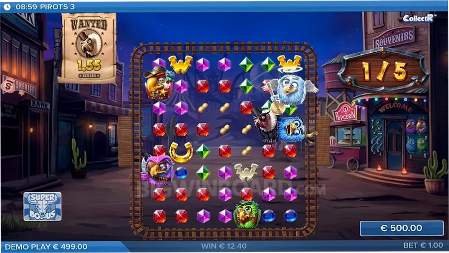 Pirots 3 Wild West gameplay grid