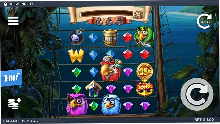 Pirots 1 gameplay Caribbean grid